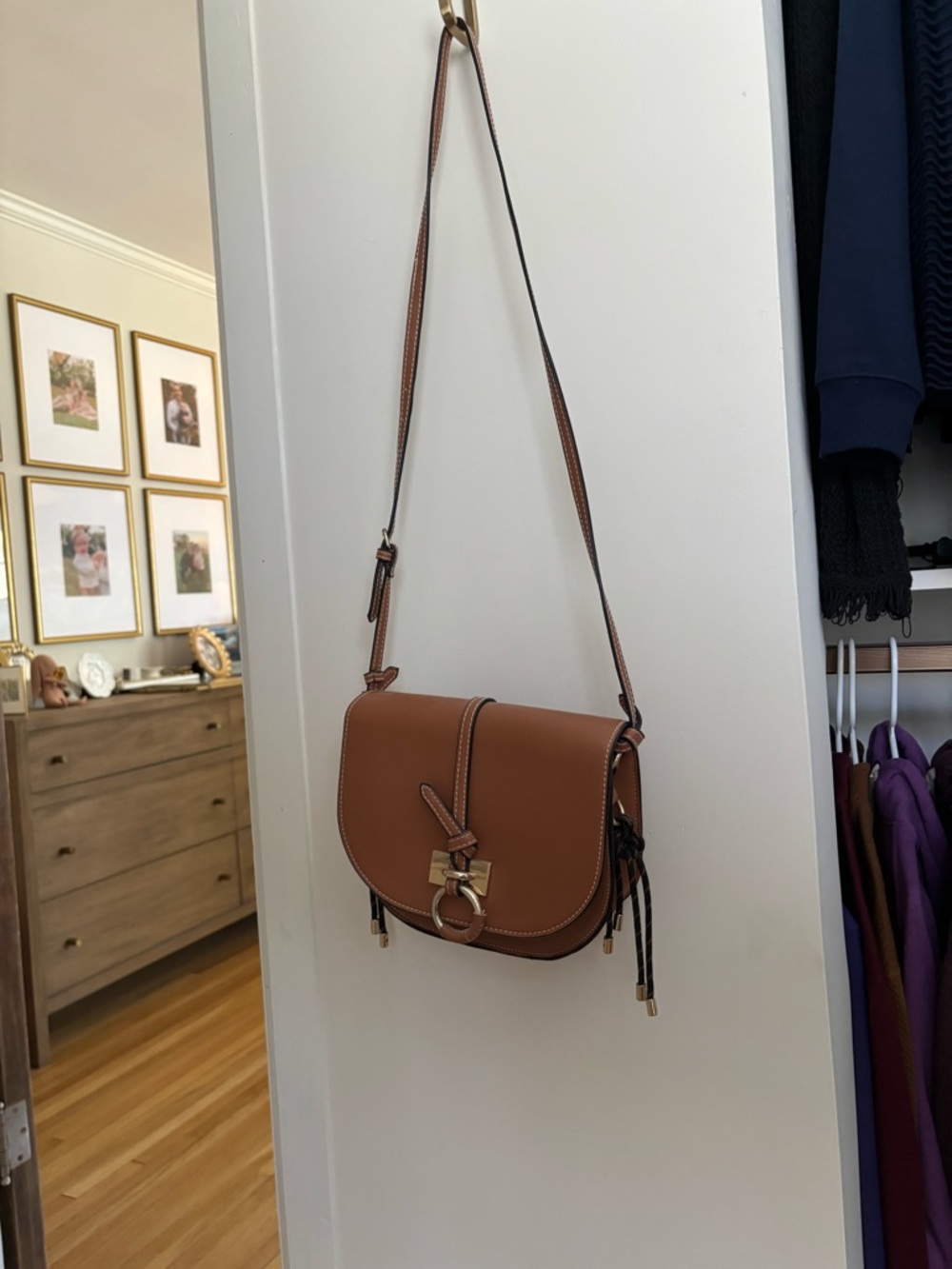 Zara Tan Saddle Crossbody Bag with Gold Ring Detail - Picture 2 of 4